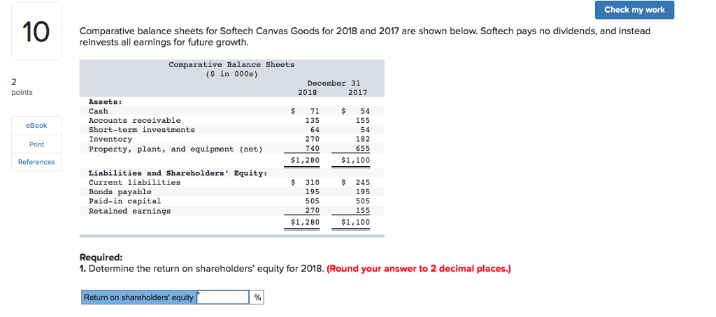  Check my work Comparative balance sheets for Softech Canvas Goods for