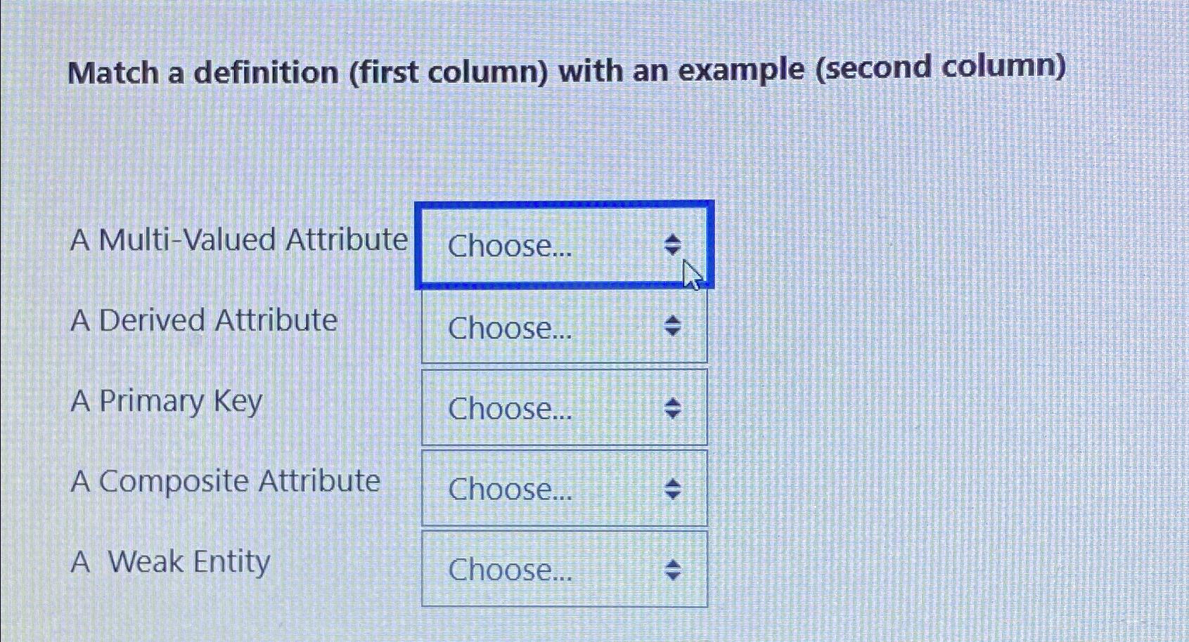  Match a definition (first column) with an example (second column) A