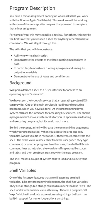  Program Description You have a minor assignment coming up which asks