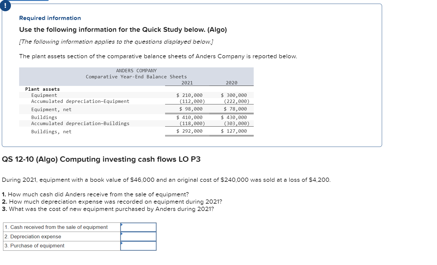  Required information Use the following information for the Quick Study below.