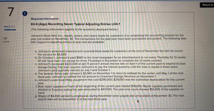 what is wrong with my answer Required information E4-9 (Algo) Recording Seven