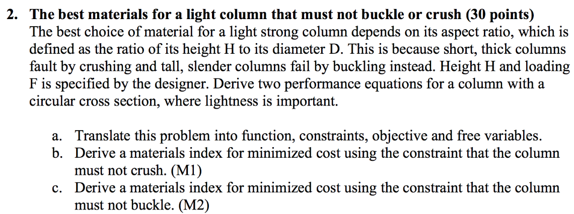 2. The best materials for a light column that must not