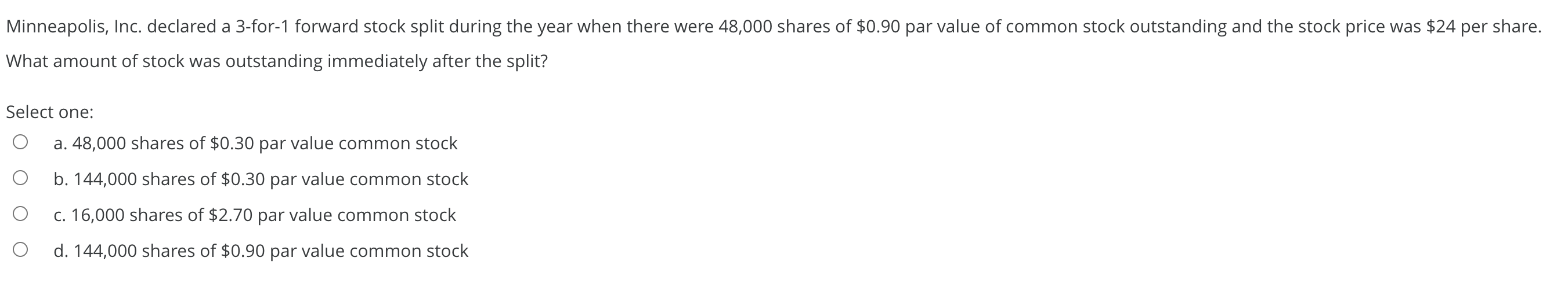  Minneapolis, Inc. declared a 3-for-1 forward stock split during the year