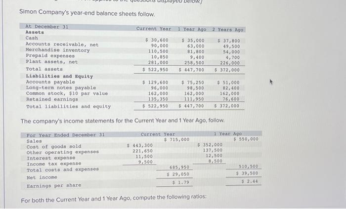 one year ago. [The following information applies to the questions displayed below.]