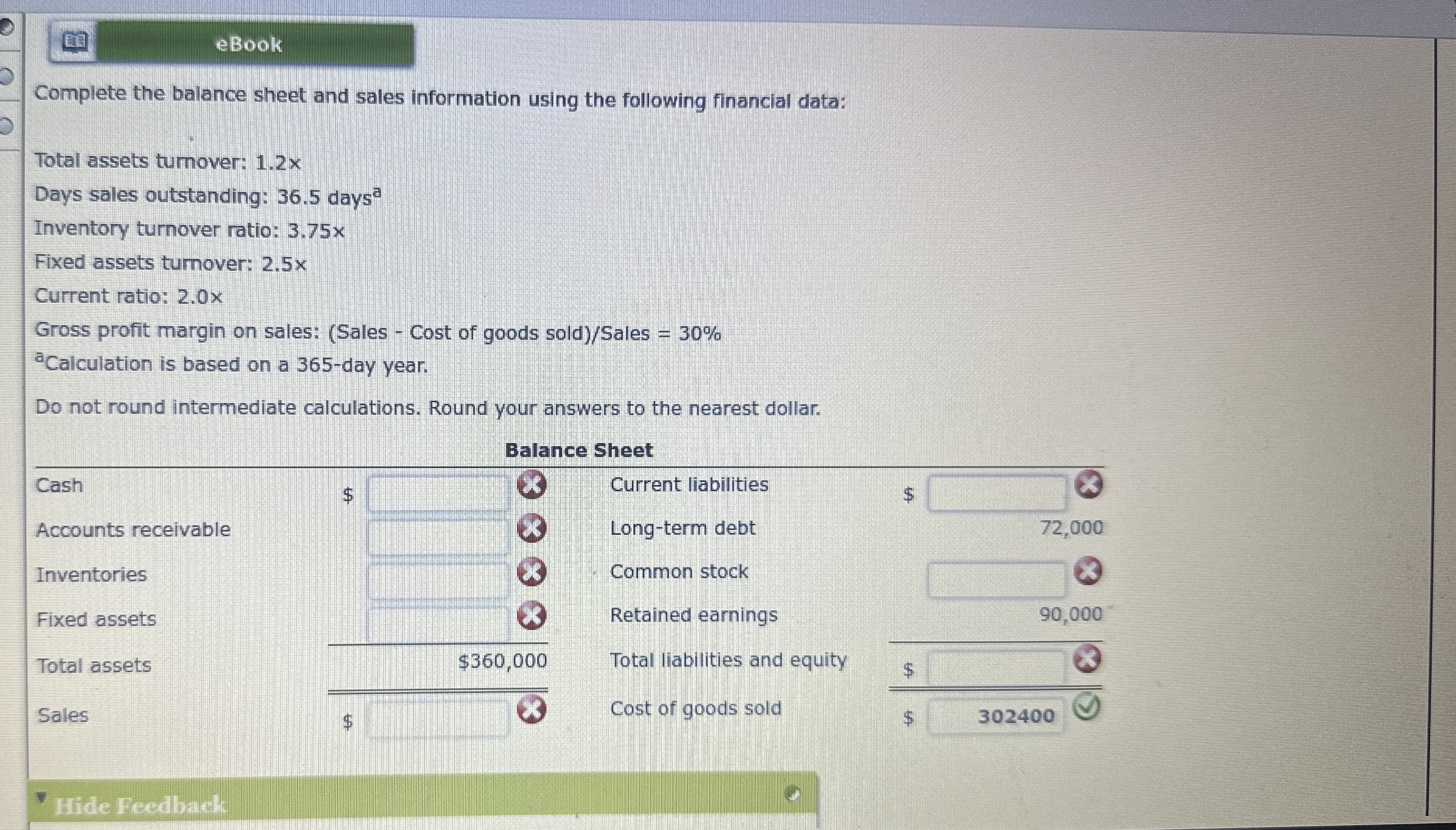  eBook Complete the balance sheet and sales information using the following