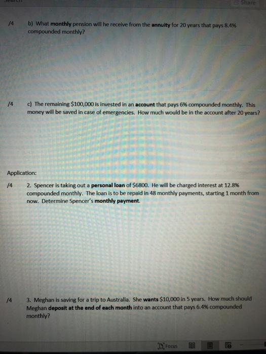 . . RRSPs and Pensions & Regular Loans Assignment #3 / 12