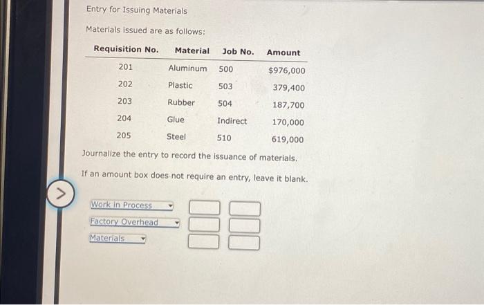  chapter 16 Entry for Issuing Materials Materials issued are as follows: