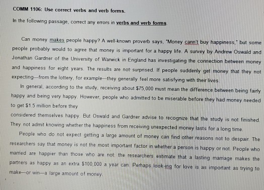 COMM 1106: Use correct verbs and verb forms. In the following