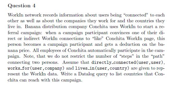  See DATALOG EXAMPLES BELOW: Question 4 Work In network records information