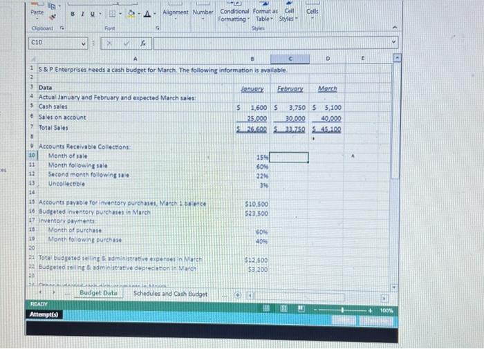 SiM: Cash Budget with Supporting Cash Collectlons and Disbursements Schedules 1. Frepore