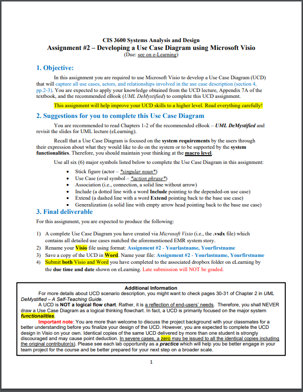 CIS 3600 Systems Analysis and Design Assignment #2 Developing a Use Case
