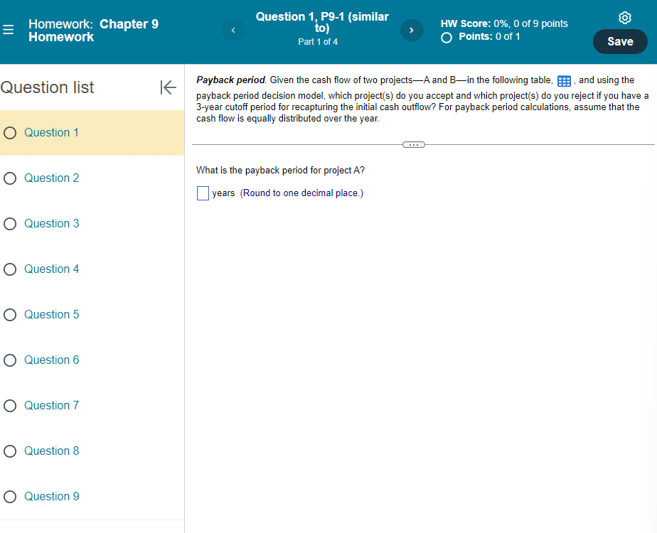 Question 2 What is the payback period for project A ?