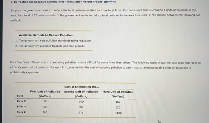  5. Correcting for negative externalities - Regulation versus tradablepermits Suppose the