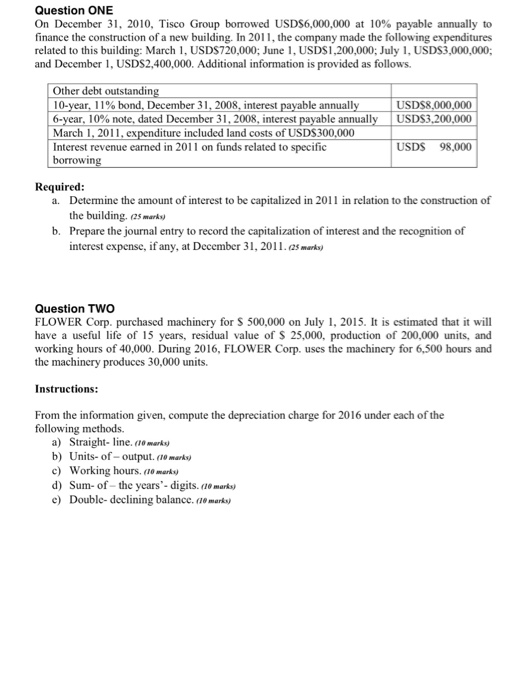  Question ONE On December 31, 2010, Tisco Group borrowed USD56,000,000 at