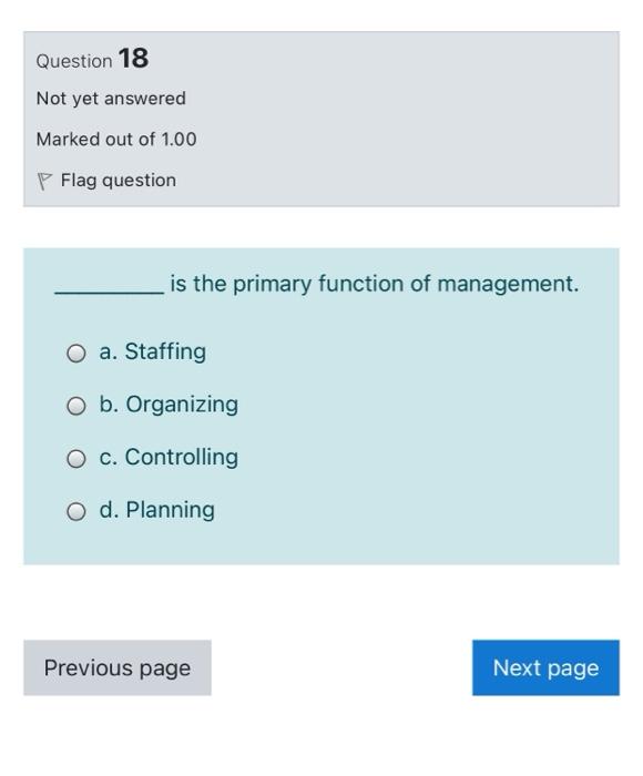 Flag question Which management function involves measuring results, comparing results to expectations,