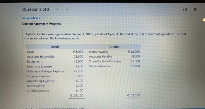 Question 2 of 2 -75 E View Policies Current Attempt in