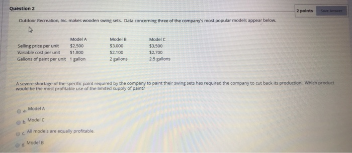 quick answer as soon as possible Question 2 2 points Outdoor Recreation,