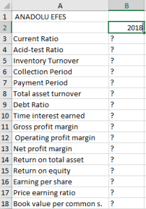 PLEASE FND RATOS FOR 2018 B 2018| ? A 1 ANADOLU