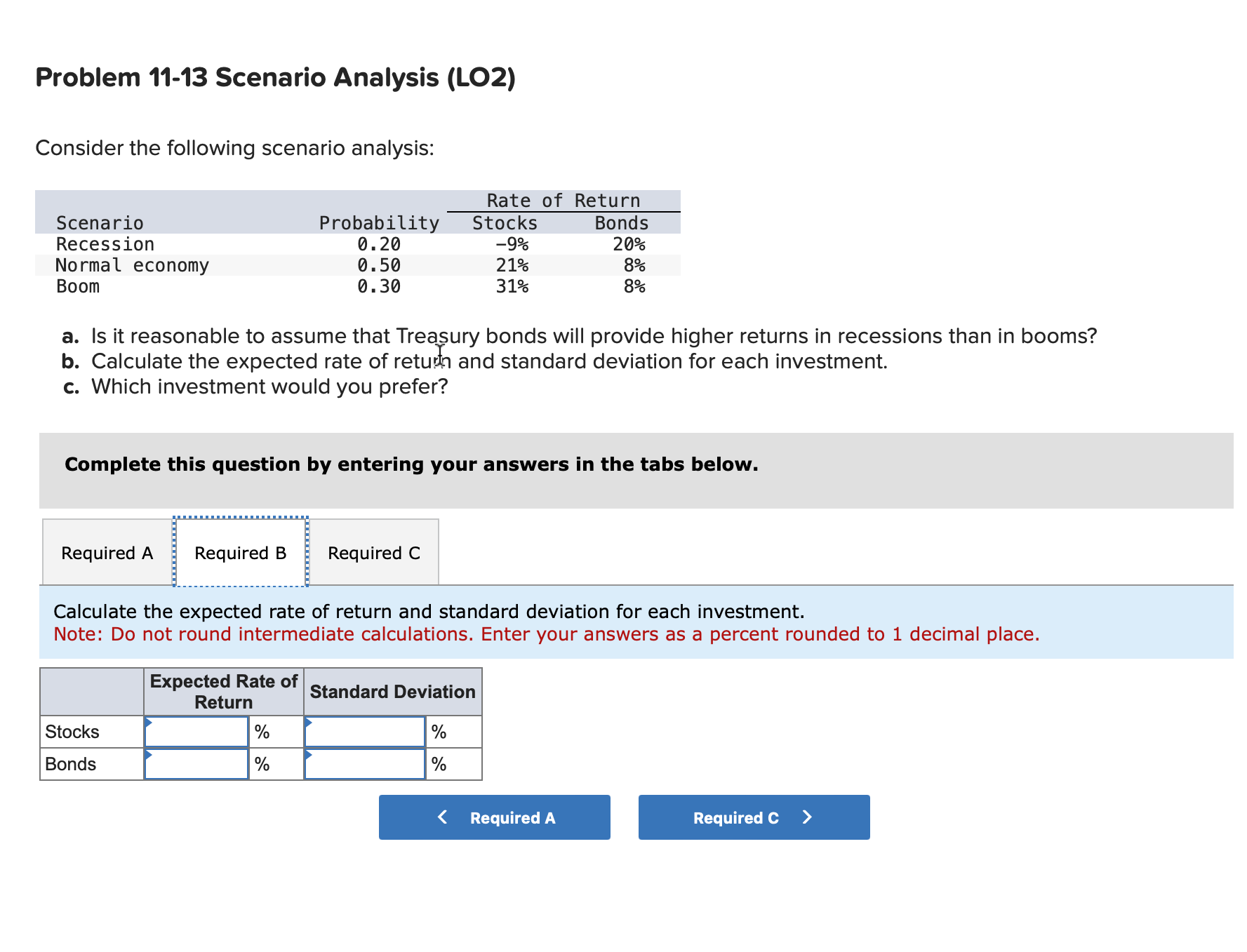 Problem 11-13 Scenario Analysis (LO2) Consider the following scenario analysis: a.