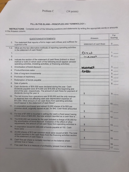  Problem C (34 points) FILL-IN-THE-BLANK-PRINCIPLES AND TERMINOLOGY- INSTRUCTIONS: Complete each of