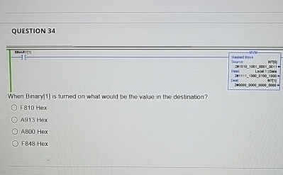 QUESTION 34 When Binary[1] is turned on what would be the