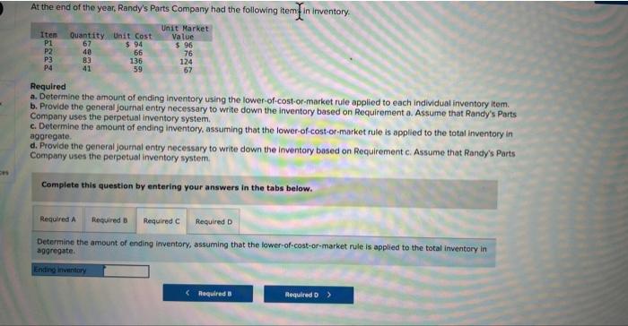 following items in Inventory. a. Determine the amount of ending inventory using