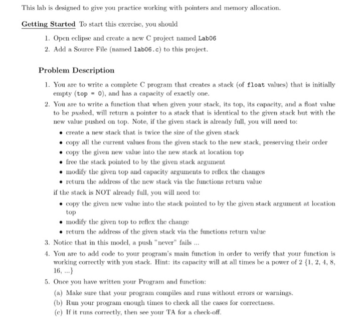  Program in C This lab is designed to give you practice