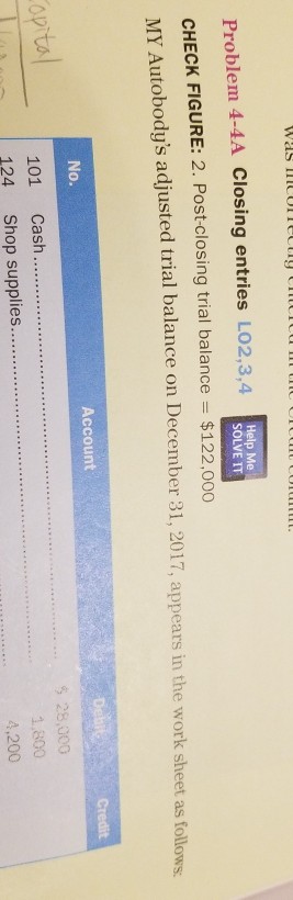  Please full calculation and explanation. Problem 4-4A Closing entries LO2,3,4 CHECK