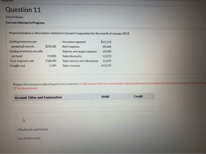  ripadvis Question 11 View Policies Current Attempt in Progress Presented below