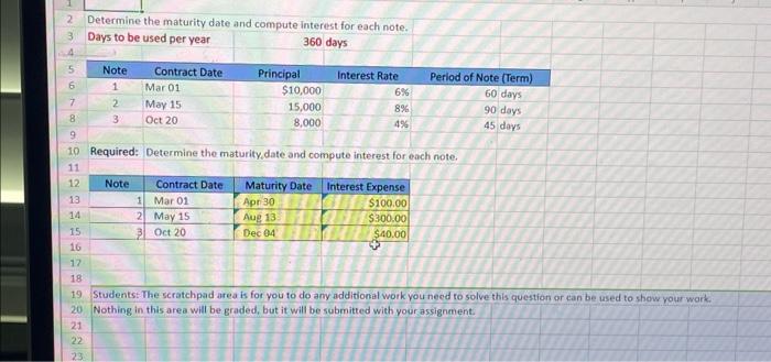 Use 360 days a year. Do not round intermediate calculations. Note 1.