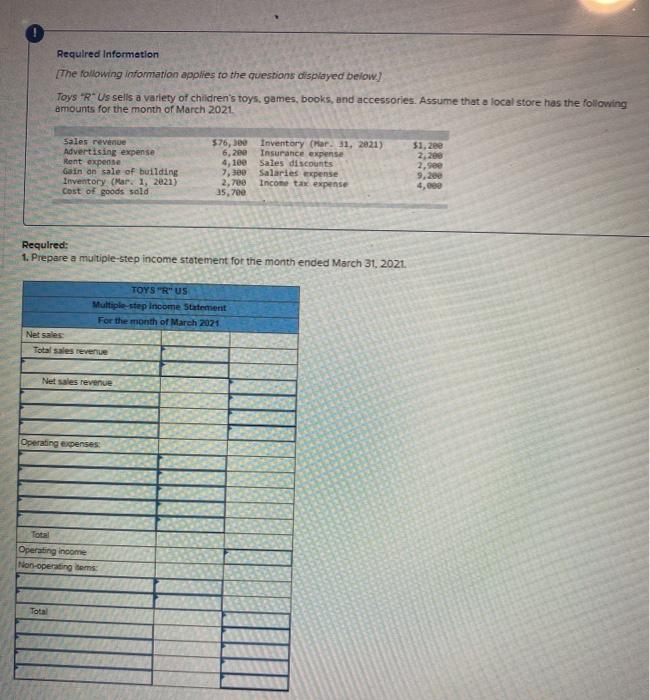  I need the solution to this problem. Required Information The following