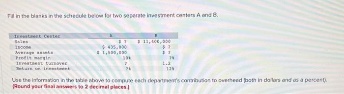  Fill in the blanks in the schedule below for two separate