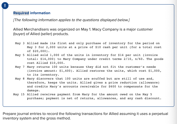  Help me May 15 please! Required information [The following information applies