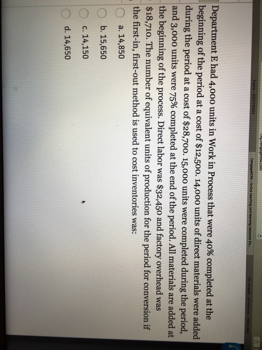  Department E had 4,000 units in work in Process that were