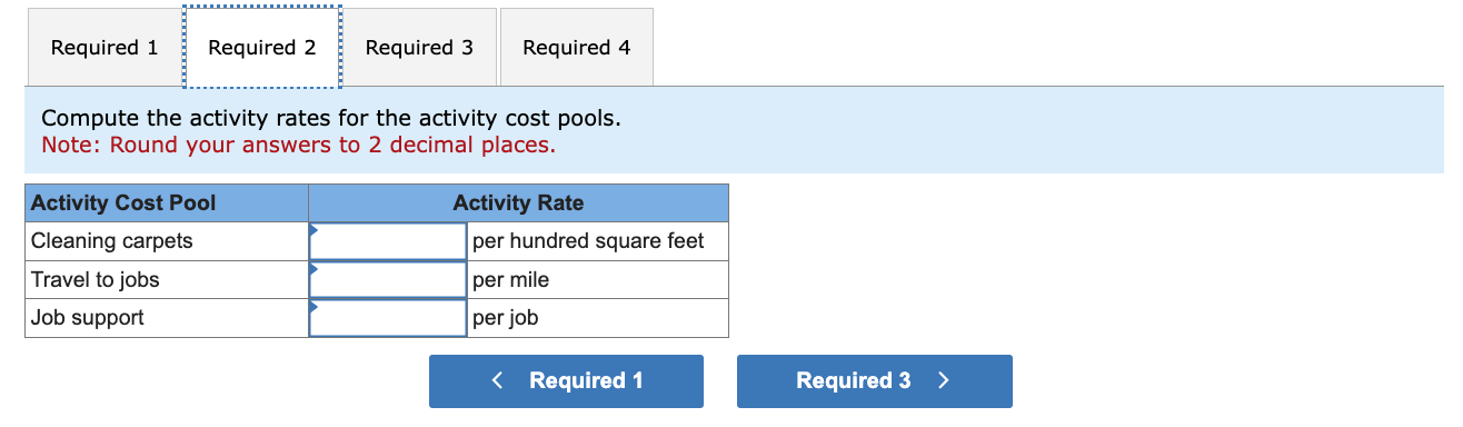 to the activity cost pools. The company recently completed a 200 -square-foot