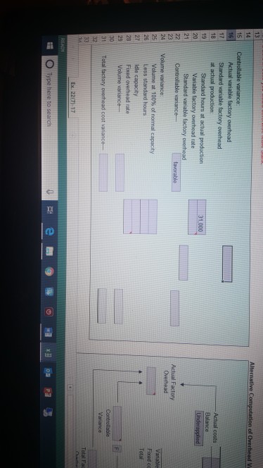 aluation Using Variances from Standard Conts EX 7-17 Factory overhead cost variances