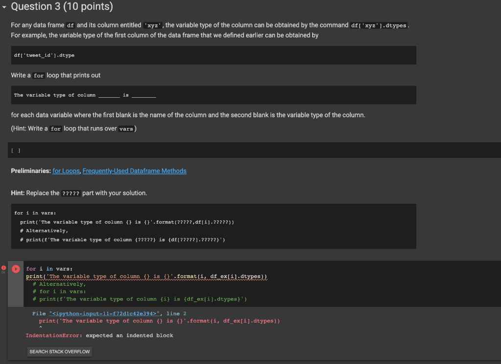 PYTHON: Please look over Q3 I keep getting an error and dk