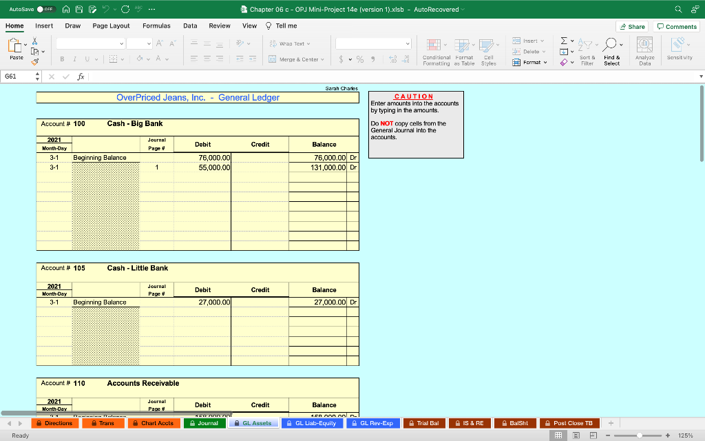 the March 2021 transactions for Overpriced Jeans, Inc. (OPJ). After recording the
