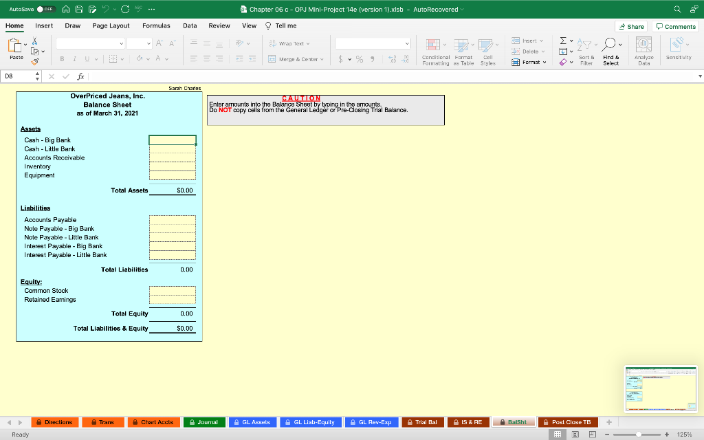 the following: March transactions and Additional Information - Trans tab Chart of