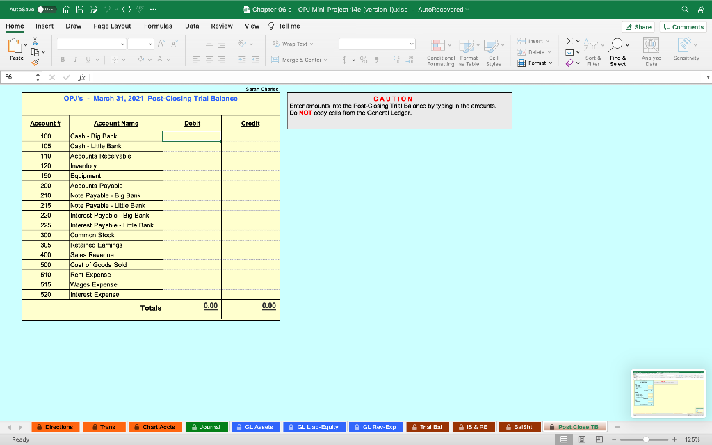 Accounts with Account Numbers and Account Names - Chart Accts tab General