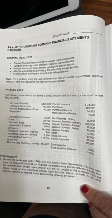 the answer its not correct, excel applications for accounting pag 40 to