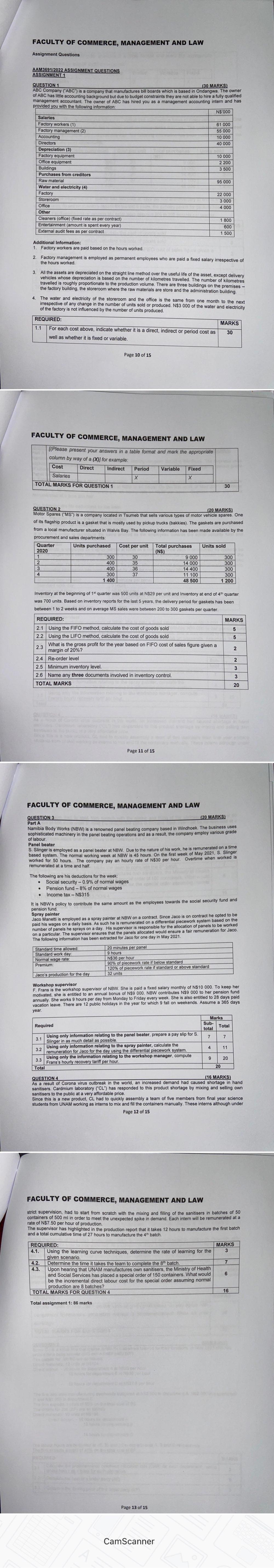  FACULTY OF COMMERCE, MANAGEMENT AND LAW Assignment Questions AAM3691/2022 ASSIGNMENT QUESTIONS