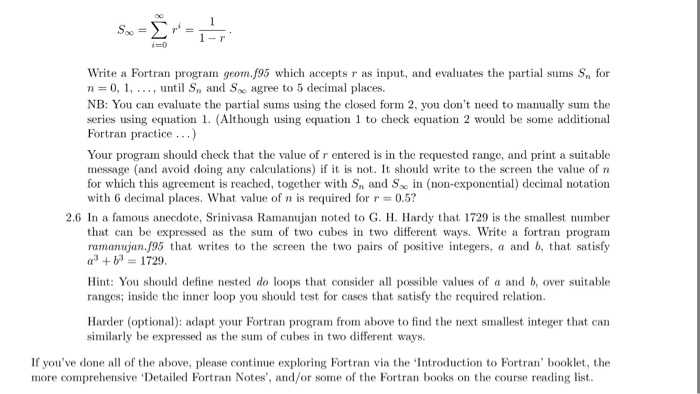  Write a Fortran program geom.f95 which accepts r as input, and