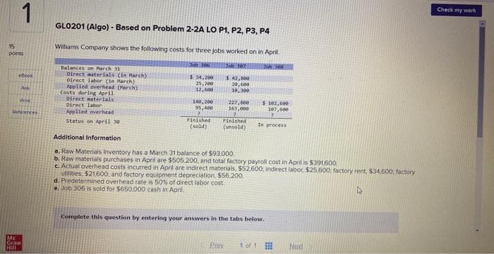 1 15 points eBook Ask Print GL0201 (Algo)- Based on Problem 2-2A
