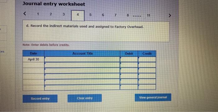 Direct materials Direct labor Applied overhead References Status on April 30 Additional