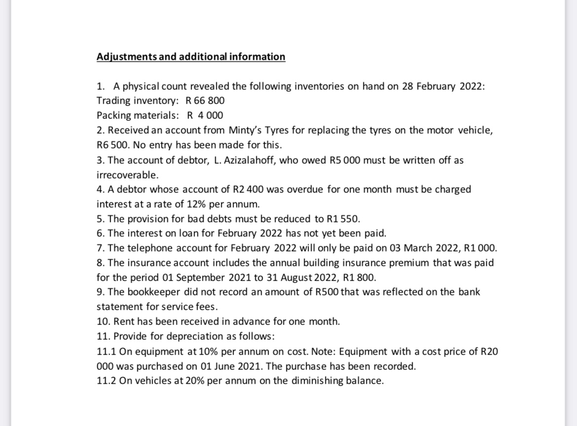  Adjustments and additional information 1. A physical count revealed the following