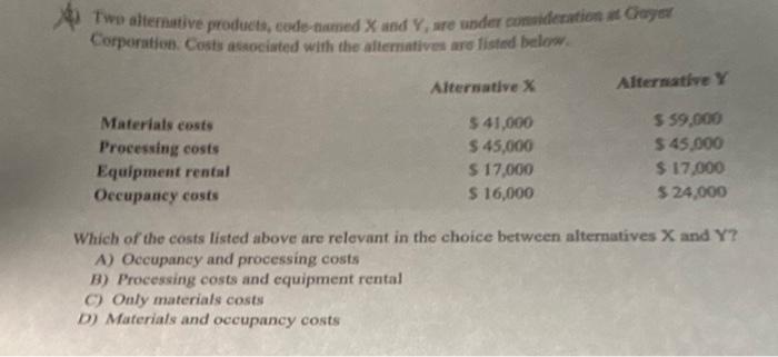  4) Twi atiefnative products, code named X and Y, are ubder