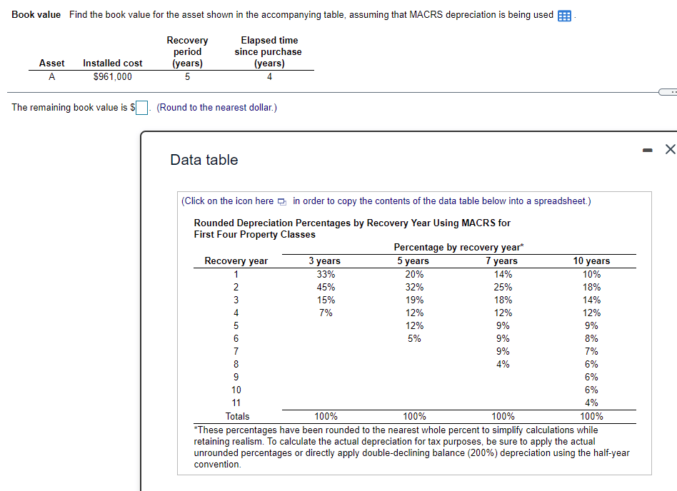  Book value Find the book value for the asset shown in