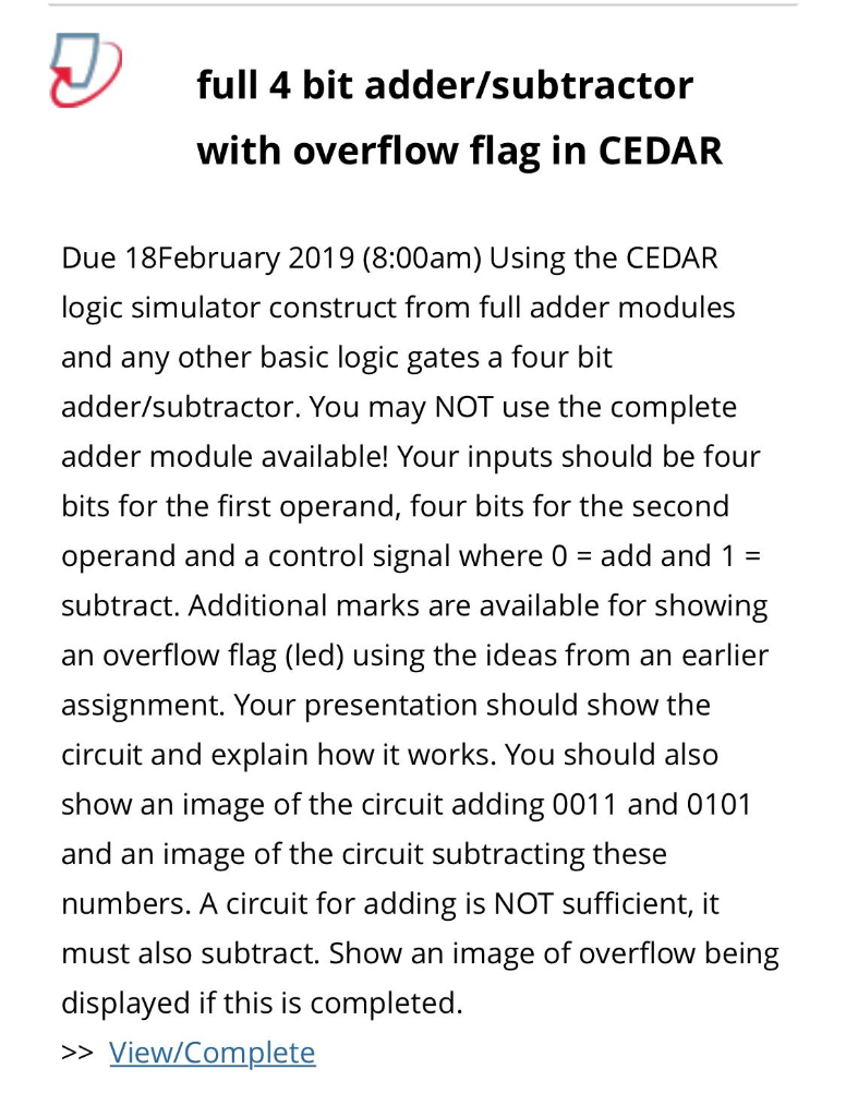 please solve it . full 4 bit adder/subtractor with overflow flag