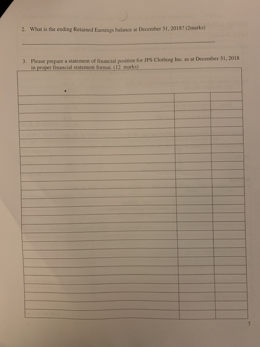JPS Clothing Inc. for the year ended December 31, 2018. Credit Debit